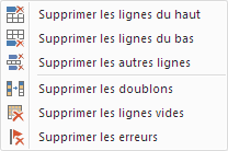 Menu Supprimer les lignes du haut, du bas, les doublons, les lignes vides, les erreurs